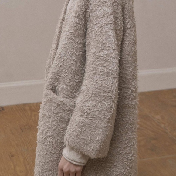 Lauren Manoogian Sherpa Cardigan, Coat, Taupe, Beige, One Size (OS) - Picture 2 of 6